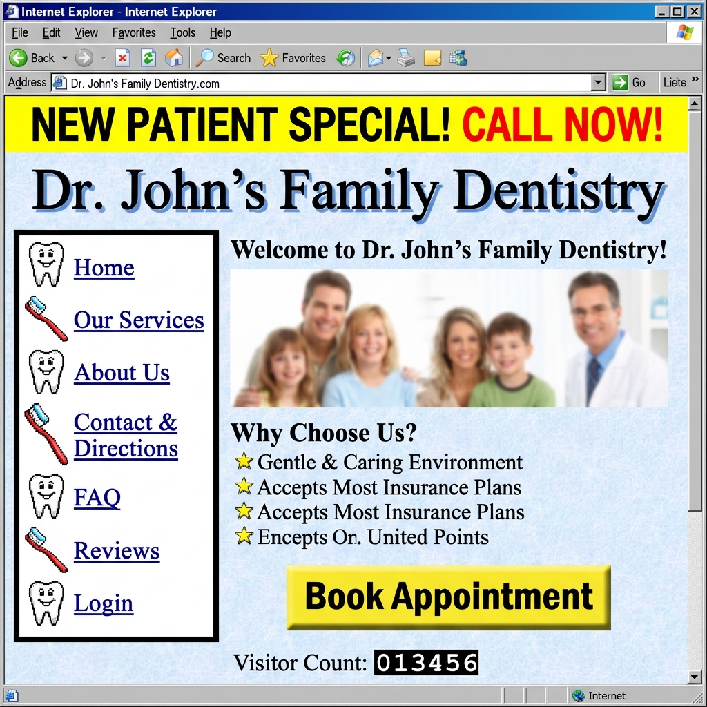 Clunky Outdated Dental Website Layout Mockup